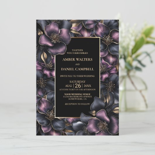 Moderne stoffige roze en grijze bloemenbruiloft kaart (Staand voorkant)