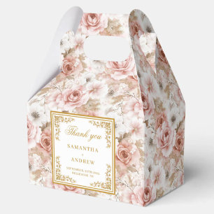Moderne stoffige roze gouden bloemen bruiloft guns bedankdoosjes