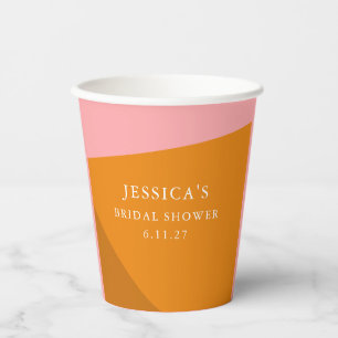 Moderne Stout Geometrische Roze Oranje Bruidsdouch Papieren Bekers