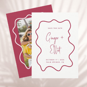 Moderne Stout Golvende Lijst Magenta Roze Foto Bru Save The Date