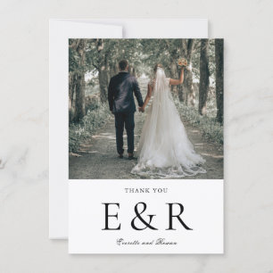 Moderne Stout Monogram Foto Minimalistische Trouwd Bedankkaart