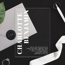 Moderne Strakke Witte Minimalistische Bruiloft Acryl Uitnodigingen