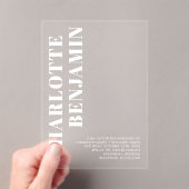 Moderne Strakke Witte Minimalistische Bruiloft Acryl Uitnodigingen (Insitu (Draagbaar))