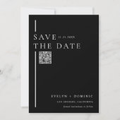 Moderne Strakke Zwarte QR Code Trouwwebsite Save The Date (Voorkant)