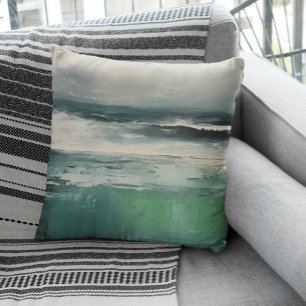 Moderne strand abstract teal groene tinten kussen