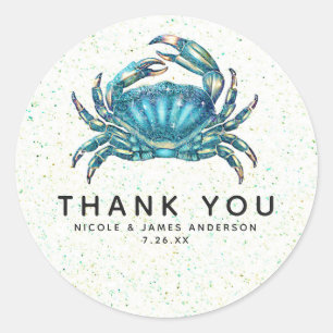 Moderne strand blauwe krab zeester zeepaardje favo ronde sticker