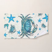 Moderne Strand Blauwe Krab Zeester Zeepaardje Glan Bad Handdoek (Handdoek)