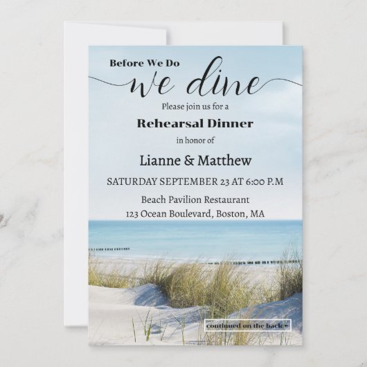 Moderne strand- en duinrepetitie diner kaart (Voorkant)