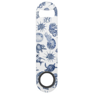 Moderne Strand Kust Waterverf Trouw Blauw Speed Flessenopener