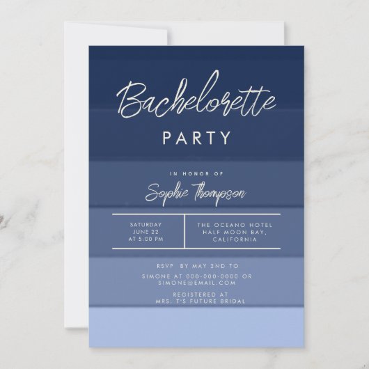 Moderne strand Nautical Blue Bachelorette Kaart (Voorkant)