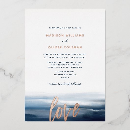 Moderne strand Ocean Theme Wedding Folie Uitnodiging (Voorkant)