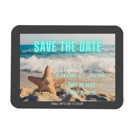 Moderne strand Scene & Neon sparen de Datum Magneet (Horizontaal)