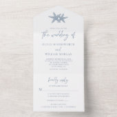 Moderne Strand Zeester Bruiloft Stoffig Blauw All In One Uitnodiging (Binnen)