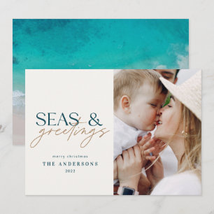 moderne strandfamiliefoto Kerstkaart