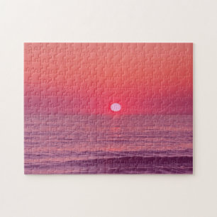Moderne Strandgradiënt Roze Zonsondergang Legpuzzel