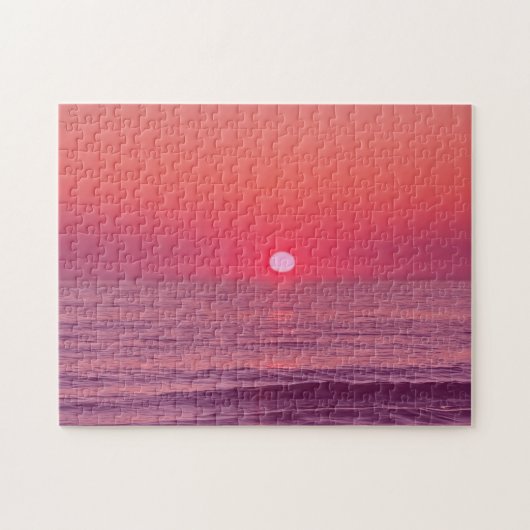 Moderne Strandgradiënt Roze Zonsondergang Legpuzzel (Horizontaal)