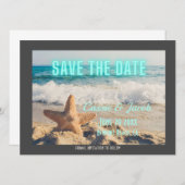 Moderne strandtafereel & neon Save the Date (Voorkant / Achterkant)