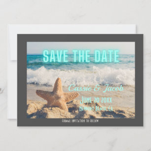 Moderne strandtafereel & neon Save the Date