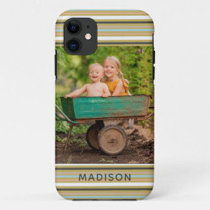 Moderne Streep Naam Aanpassen met Eigen Foto iPhone 11 Hoesje