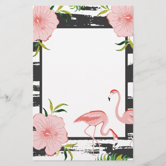 Moderne streep roze flamingo briefpapier (Voorkant)