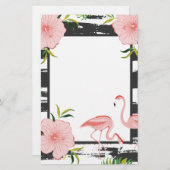 Moderne streep roze flamingo briefpapier (Voorkant / Achterkant)