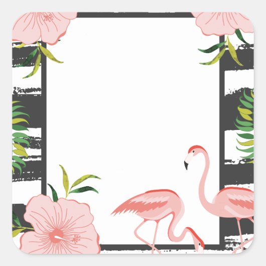 Moderne streep roze flamingo vierkante sticker (Voorkant)