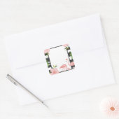 Moderne streep roze flamingo vierkante sticker (Envelop)