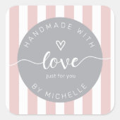 Moderne strepen Handgemaakt met liefde Monogram Vierkante Sticker (Voorkant)