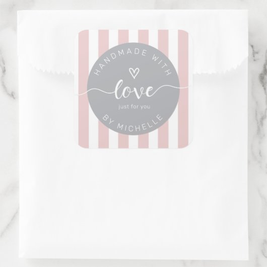 Moderne strepen Handgemaakt met liefde Monogram Vierkante Sticker (Tas)