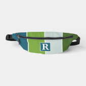 Moderne strepen in blauw en groen met Monogram Heuptasje (Voorkant)