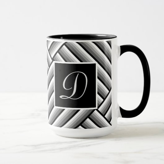 Moderne strepen in zwart, wit en grijs - Monogram Mok (Rechts)