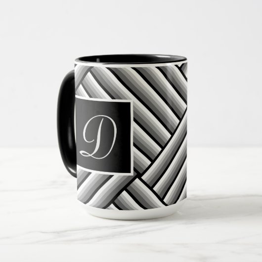 Moderne strepen in zwart, wit en grijs - Monogram Mok (Voorkant links)