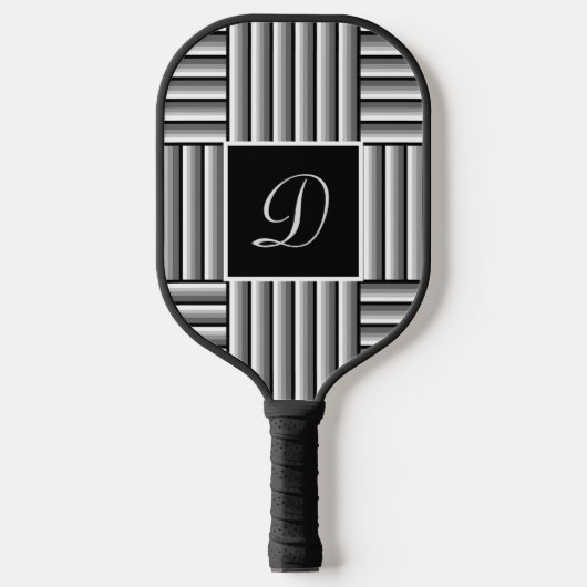 Moderne strepen in zwart, wit en grijs - Monogram Pickleball Paddle (Voorkant)