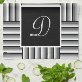 Moderne strepen in zwart, wit en grijs - Monogram Theedoek (Gevouwen)