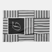 Moderne strepen in zwart, wit en grijs - Monogram Theedoek (Horizontaal)