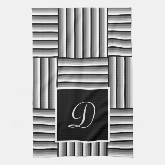 Moderne strepen in zwart, wit en grijs - Monogram Theedoek (Verticaal)