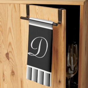 Moderne strepen in zwart, wit en grijs - Monogram Theedoek