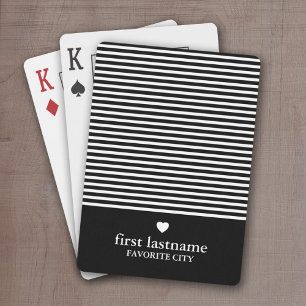 Moderne strepen met Upscale Heart Monogram Black Pokerkaarten