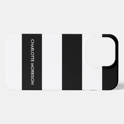 Moderne strepen naam monogram zwart-wit iPhone hoesje (Achterkant horizontaal)