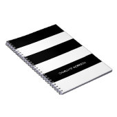 Moderne strepen naam monogram zwart-wit notitieboek (Rechterzijde)