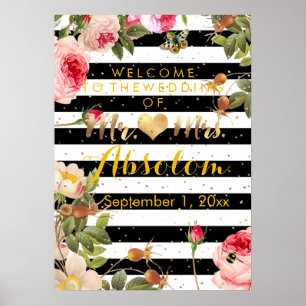 Moderne Strepen/Vintage Rozen/Gouden Spikkels/Rece Poster
