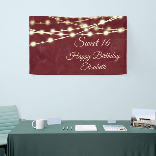 Moderne string licht waterverf zoete 16 party spandoek (Beurs)