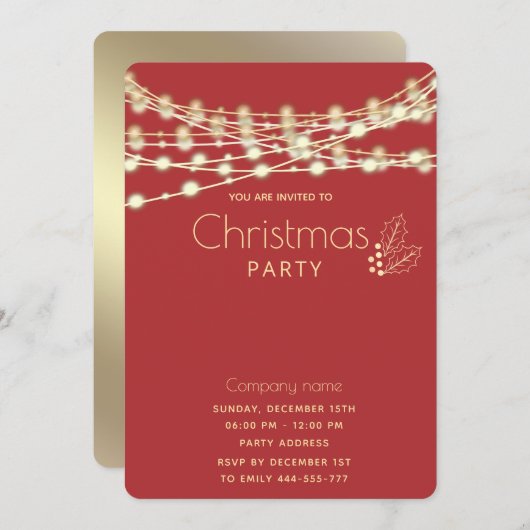 Moderne string lichten corporate kerstfeest kaart (Voorkant / Achterkant)
