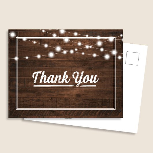Moderne String Lights op Hout Rustiek Bedankt Briefkaart