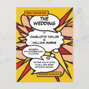 Moderne Strip Pop Art Bruiloft Uitnodiging Briefkaart