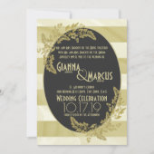 Moderne Stripe en Golden Leaf Wedding Kaart (Voorkant)