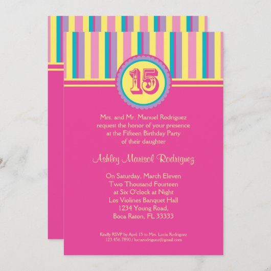 Moderne Stripes 15-jarige uitnodiging van Quinceañ (Voorkant / Achterkant)