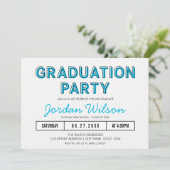 Moderne Stripes Blue Graduation Party Kaart (Staand voorkant)