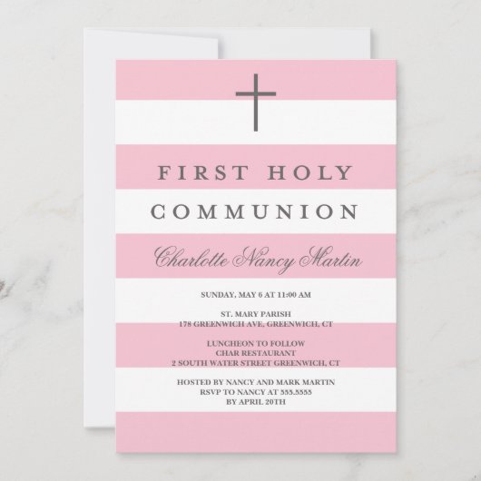 Moderne Stripes First Community Invitation roze Kaart (Voorkant)