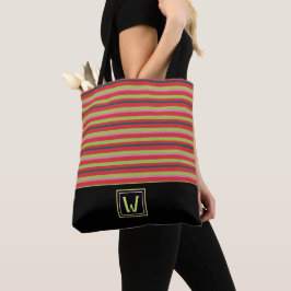 Moderne stripes met elegante monogram draagtas